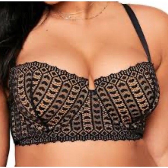 NWOT Adore Me Nymphadora Contour Balconette Bra Underwire Black Heart Lace 40DDD - Picture 2 of 13